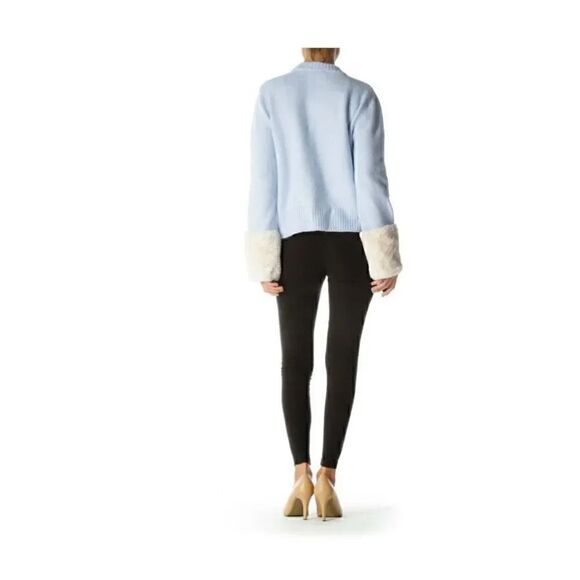 ZARA FAUX FUR TRIM Cream Fur Cuffs  KNIT BLEU SWEATER CROP  SOFT SZ S # 1725 - Picture 2 of 15